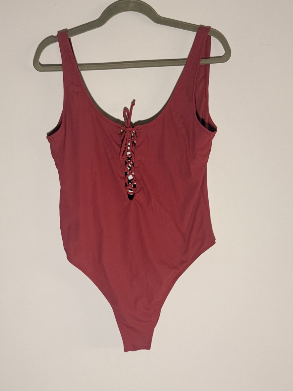 Xhilaration One-Piece Swimsuit with Front Lace-Up in Deep Rose